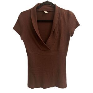 Y2K Candy Rain Wide Ribbed Panel Waist Cap Sleeve Sweater M brown